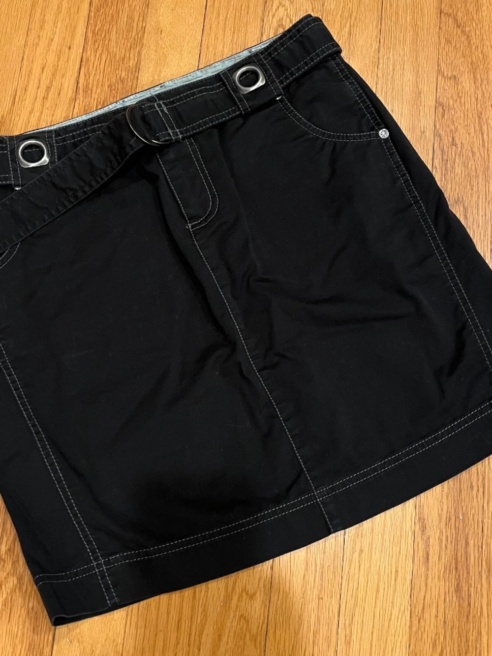 Athleta Cotton Stretch Black Summer Mini Skirt Size Small Pockets Belted